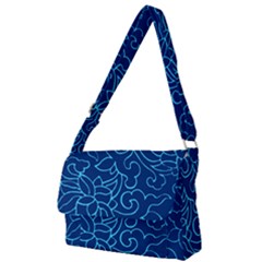 Blue Floral Print Full Print Messenger Bag (l)