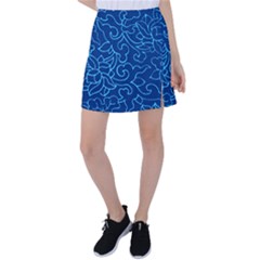 Blue Floral Print Tennis Skirt