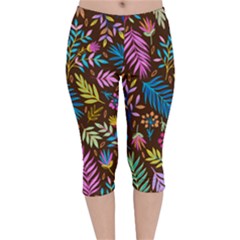 Tropical Print  Velvet Capri Leggings  by designsbymallika