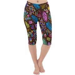 Tropical Print  Lightweight Velour Cropped Yoga Leggings by designsbymallika