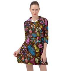 Tropical Print  Mini Skater Shirt Dress