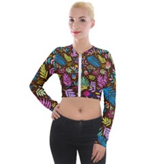 Tropical Print  Long Sleeve Cropped Velvet Jacket by designsbymallika