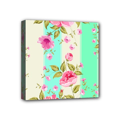 Stripes Floral Print Mini Canvas 4  X 4  (stretched) by designsbymallika