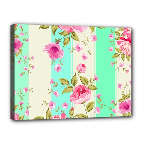 Stripes Floral Print Canvas 16  X 12  (stretched)