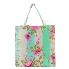 Stripes Floral Print Grocery Tote Bag by designsbymallika