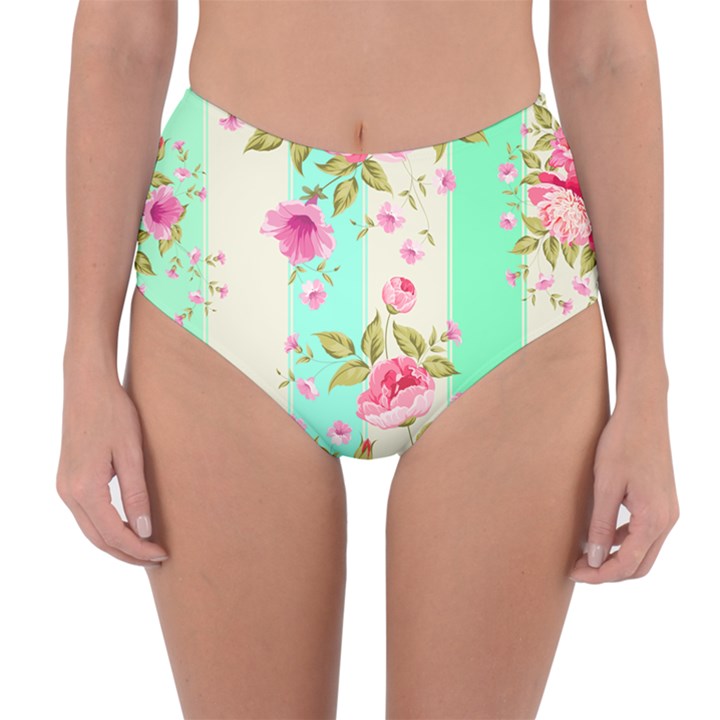 STRIPES FLORAL PRINT Reversible High-Waist Bikini Bottoms