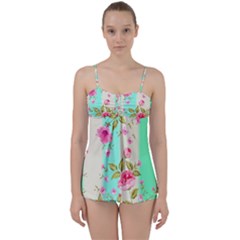 Stripes Floral Print Babydoll Tankini Set by designsbymallika