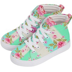 Stripes Floral Print Kids  Hi-top Skate Sneakers by designsbymallika