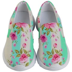 Stripes Floral Print Kids Lightweight Slip Ons