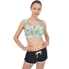 Stripes Floral Print V-back Sports Bra by designsbymallika