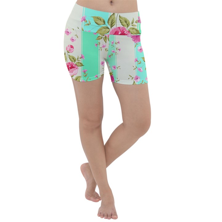 STRIPES FLORAL PRINT Lightweight Velour Yoga Shorts