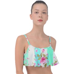 Stripes Floral Print Frill Bikini Top