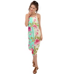 Stripes Floral Print Waist Tie Cover Up Chiffon Dress