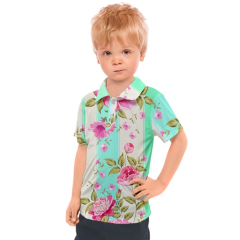 Stripes Floral Print Kids  Polo Tee by designsbymallika