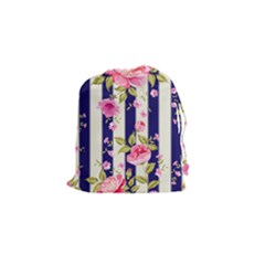 Stripes Floral Print Drawstring Pouch (small) by designsbymallika