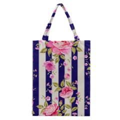 Stripes Floral Print Classic Tote Bag by designsbymallika