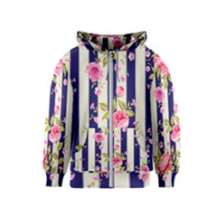 Stripes Floral Print Kids  Zipper Hoodie