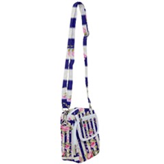 Stripes Floral Print Shoulder Strap Belt Bag by designsbymallika