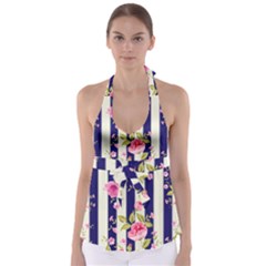 Stripes Floral Print Babydoll Tankini Top by designsbymallika