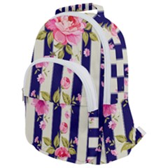 Stripes Floral Print Rounded Multi Pocket Backpack by designsbymallika