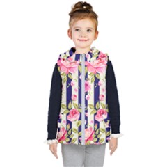 Stripes Floral Print Kids  Hooded Puffer Vest by designsbymallika