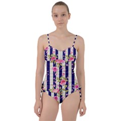 Stripes Floral Print Sweetheart Tankini Set by designsbymallika