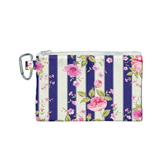 Stripes Floral Print Canvas Cosmetic Bag (small) by designsbymallika