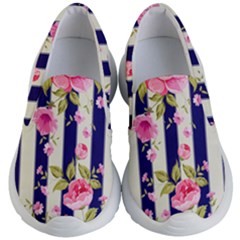 Stripes Floral Print Kids Lightweight Slip Ons by designsbymallika