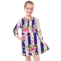 Stripes Floral Print Kids  Quarter Sleeve Shirt Dress by designsbymallika