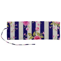 Stripes Floral Print Roll Up Canvas Pencil Holder (m) by designsbymallika