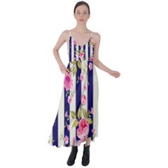 Stripes Floral Print Tie Back Maxi Dress