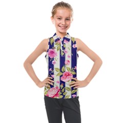 Stripes Floral Print Kids  Sleeveless Polo Tee