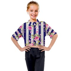 Stripes Floral Print Kids Mock Neck Tee