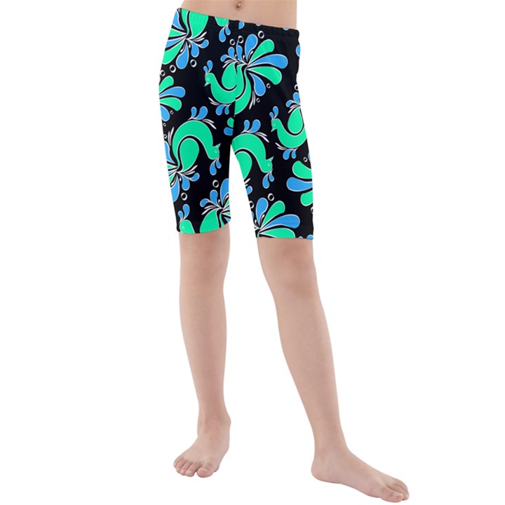 PEACOCK PATTERN Kids  Mid Length Swim Shorts