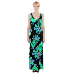 Peacock Pattern Thigh Split Maxi Dress by designsbymallika