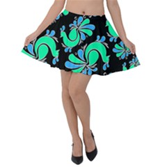 Peacock Pattern Velvet Skater Skirt by designsbymallika