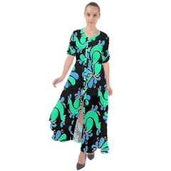 Peacock Pattern Waist Tie Boho Maxi Dress