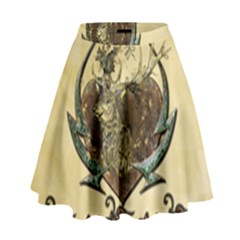 Wonderful Deer With Leaves And Hearts High Waist Skirt by FantasyWorld7