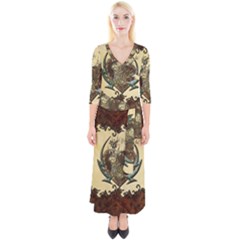 Wonderful Deer With Leaves And Hearts Quarter Sleeve Wrap Maxi Dress by FantasyWorld7