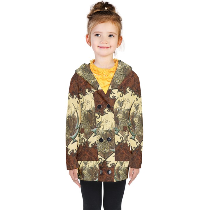 Wonderful Deer With Leaves And Hearts Kids  Double Breasted Button Coat