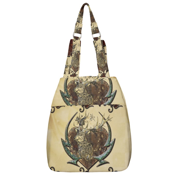 Wonderful Deer With Leaves And Hearts Center Zip Backpack