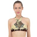 Wonderful Deer With Leaves And Hearts High Neck Bikini Top View1