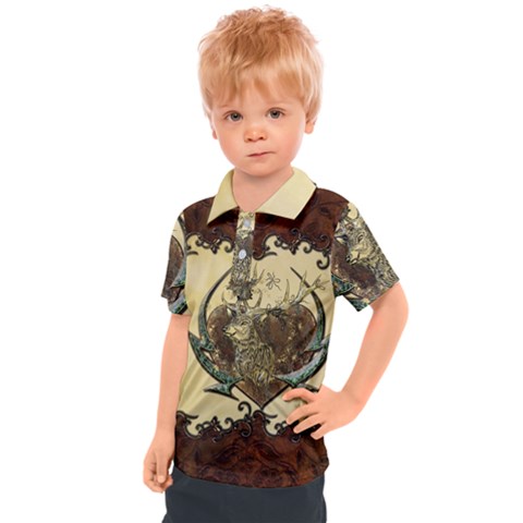 Wonderful Deer With Leaves And Hearts Kids  Polo Tee by FantasyWorld7