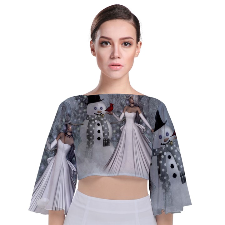 The Wonderful Winter Time Tie Back Butterfly Sleeve Chiffon Top