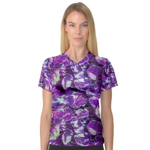 Botanical Violet Print Pattern 2 V-neck Sport Mesh Tee by dflcprintsclothing