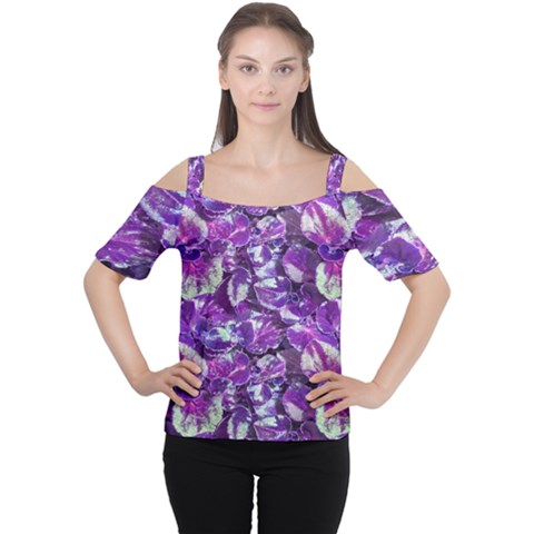 Botanical Violet Print Pattern 2 Cutout Shoulder Tee by dflcprintsclothing