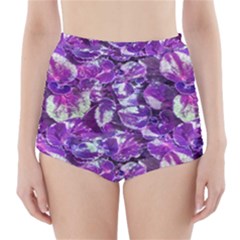 Botanical Violet Print Pattern 2 High-waisted Bikini Bottoms