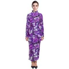 Botanical Violet Print Pattern 2 Turtleneck Maxi Dress by dflcprintsclothing