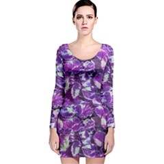 Botanical Violet Print Pattern 2 Long Sleeve Velvet Bodycon Dress by dflcprintsclothing