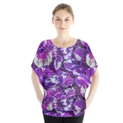 Botanical Violet Print Pattern 2 Batwing Chiffon Blouse